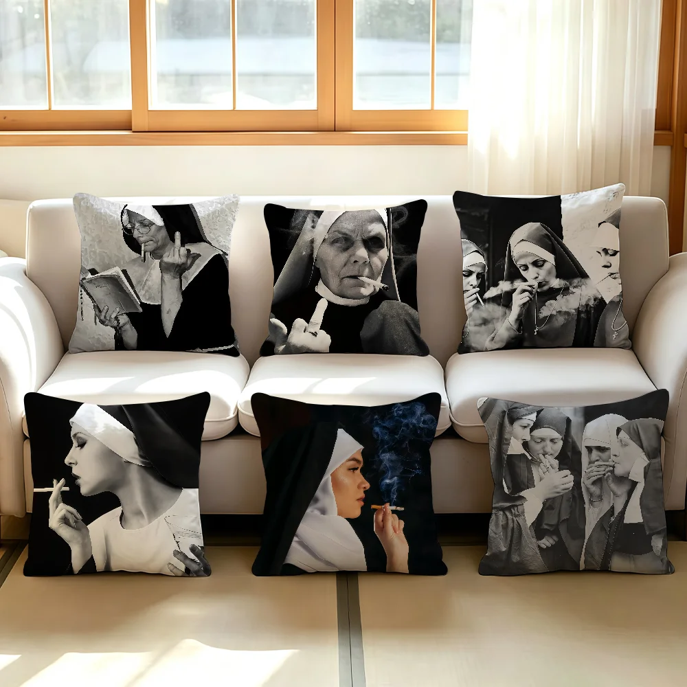Funny Smoke Nun cushion cover Anti-dustmite Sofa Cushion Decorative Office Cover Lounge Area Indoor & Outdoor Use