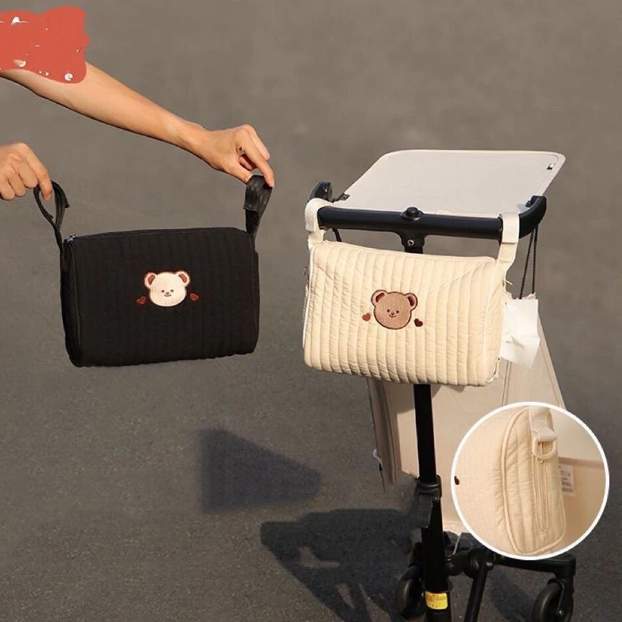 Cute Bear Stroller Hanging Bag Portable Multifunctional Diaper Bag with Large Capacity Mommy Bag for Baby Stroller Travel