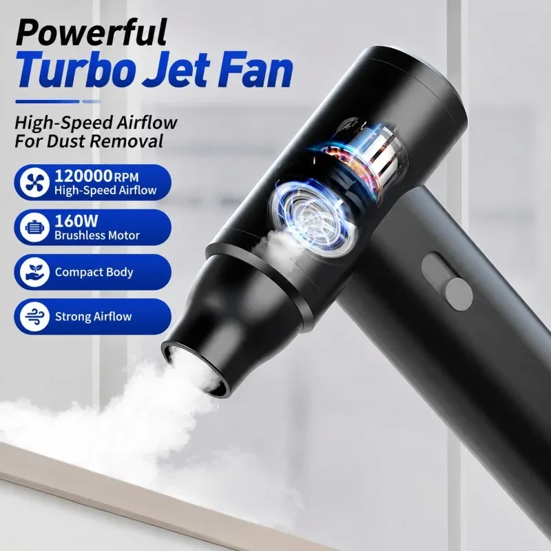 Portable Rechargeable Turbo Jet Fan 6000mAh Brushless Handheld Air Blower Stepless Speed for Car Cleaning Dust Removal Camping