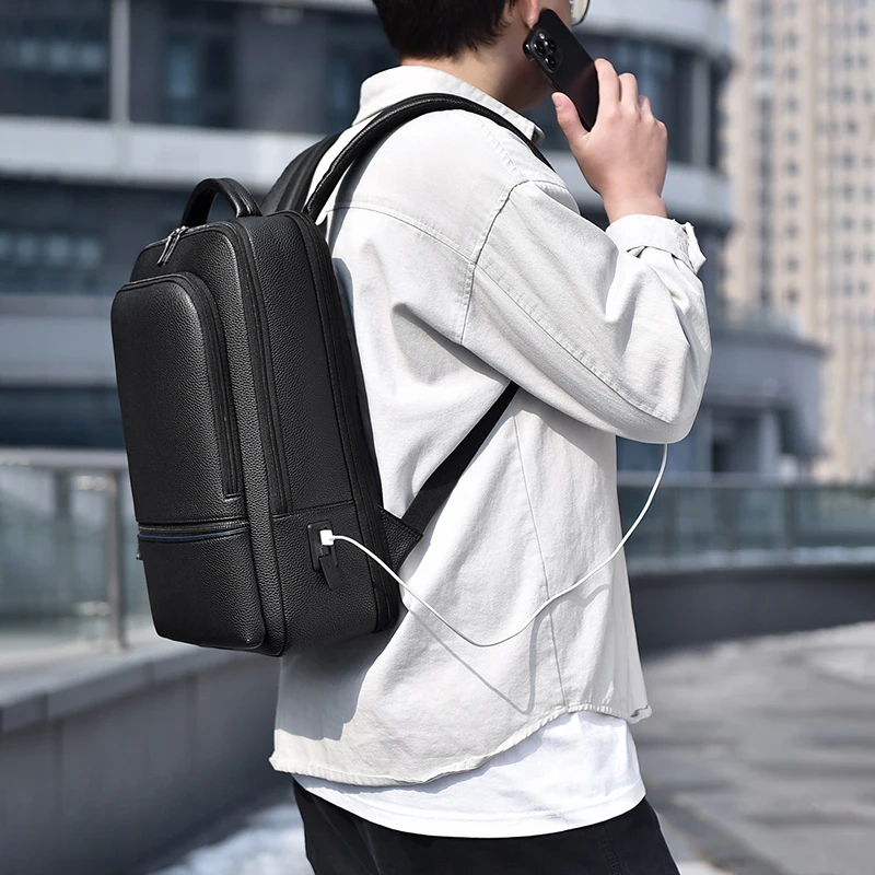 Mode männer PU Leder Rucksack USB Lade Executive Aktentasche Büro Reise Laptop Büro Business Casual Rucksack Tasche