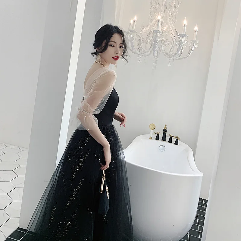 Black Banquet Evening Gowns for Women New Temperament Swing Glitter Prom Party Dresses Evening Dresses Vestidos De Fiesta