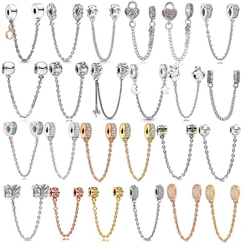 ใหม่ล็อค Moon SAFETY CHAIN Charm ลูกปัดสําหรับสร้อยข้อมือ PANDORA สร้อยคอสร้อยคอ DIY ผู้หญิงเครื่องประดับคริสต์มาส...