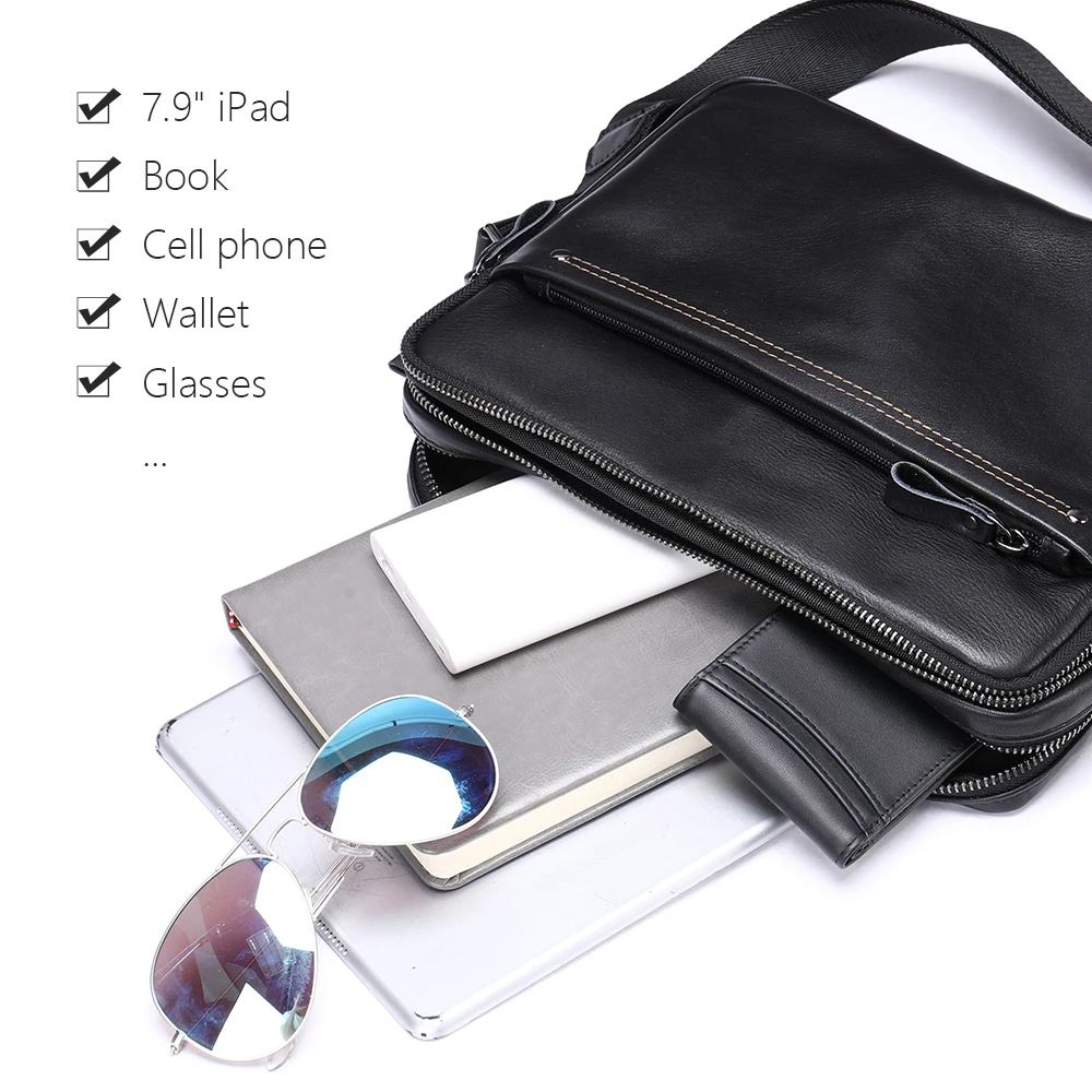 men's top layer cowhide shoulder bag Business casual soft leather horizontal crossbody bag iPad messenger bag