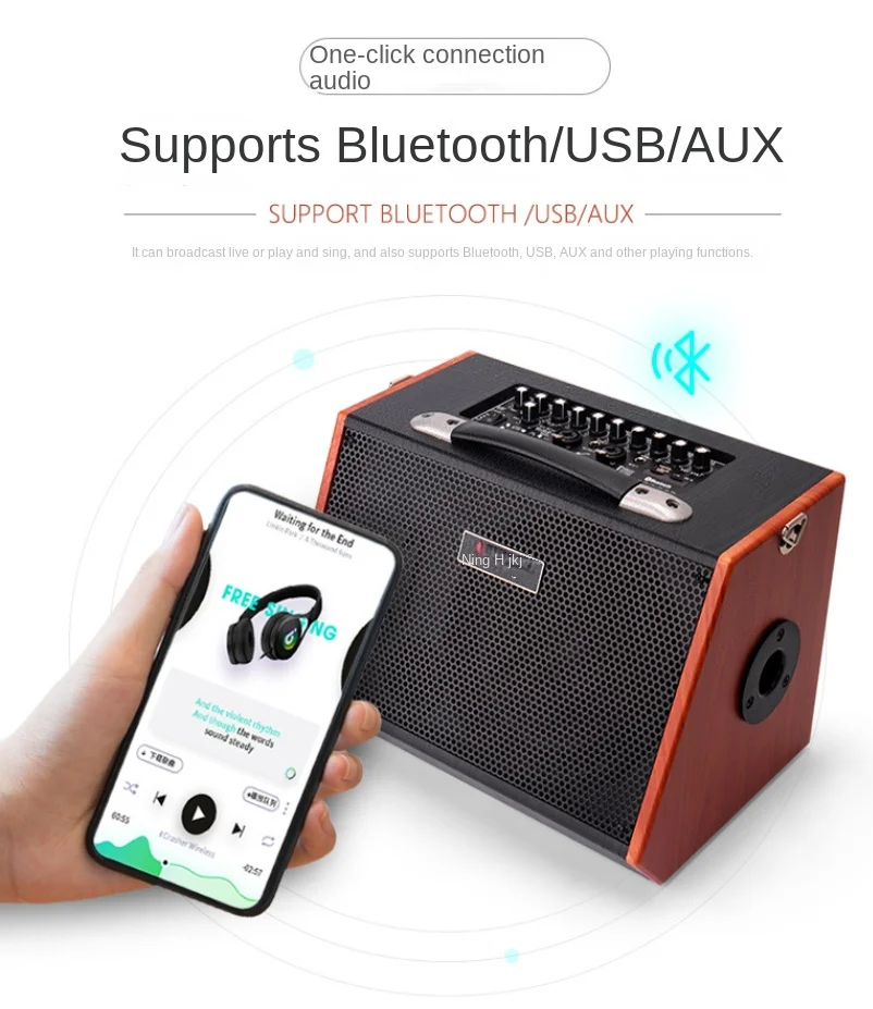 80W High-Power Electric Guitar Amplifier Portable Bluetooth Speaker Outdoor TWS Multifunctional Playing And Singing Bass Speaker