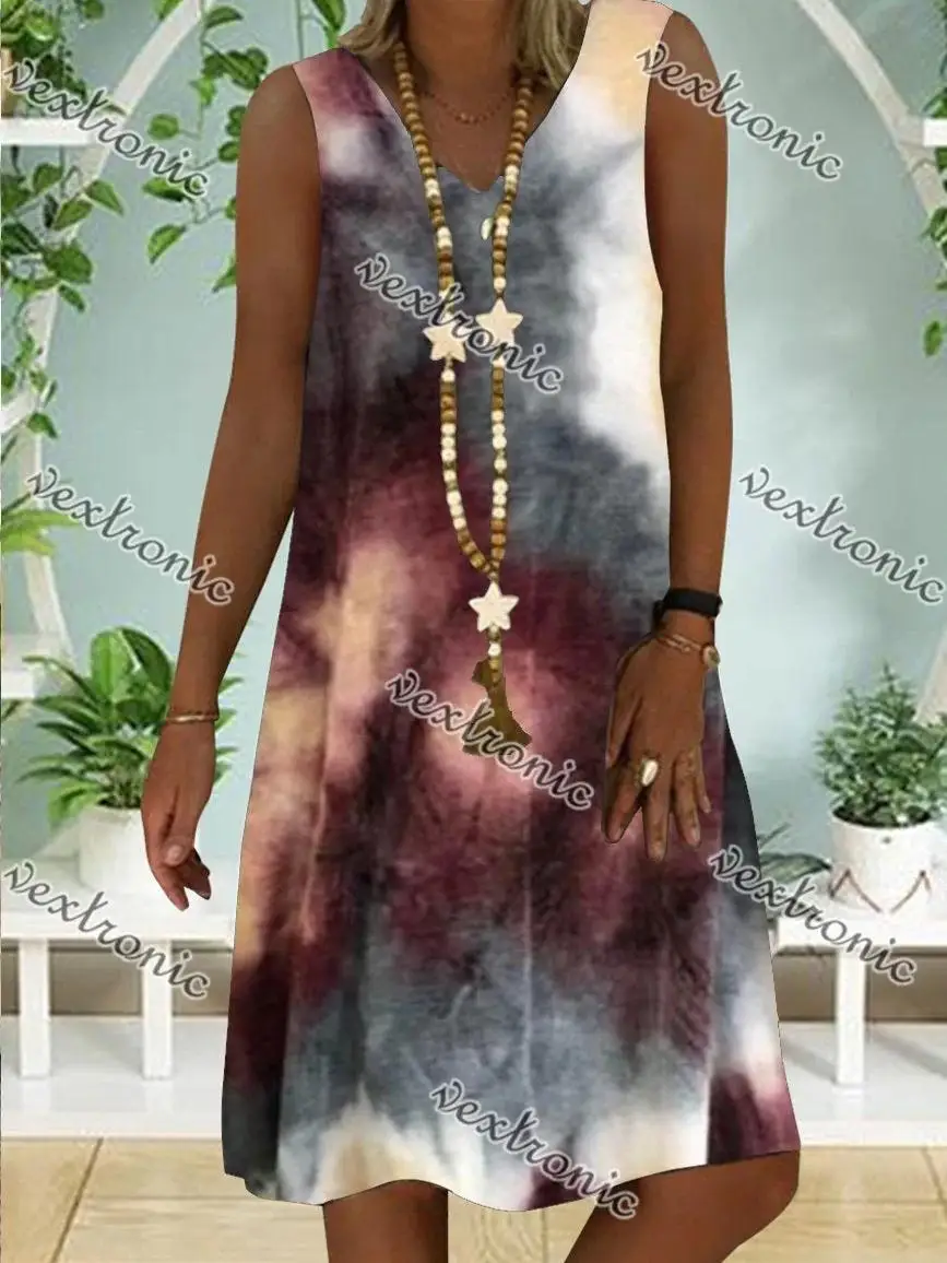 

Plus Size Women Casual Sleeveless V-neck Floral Printed Midi Dress