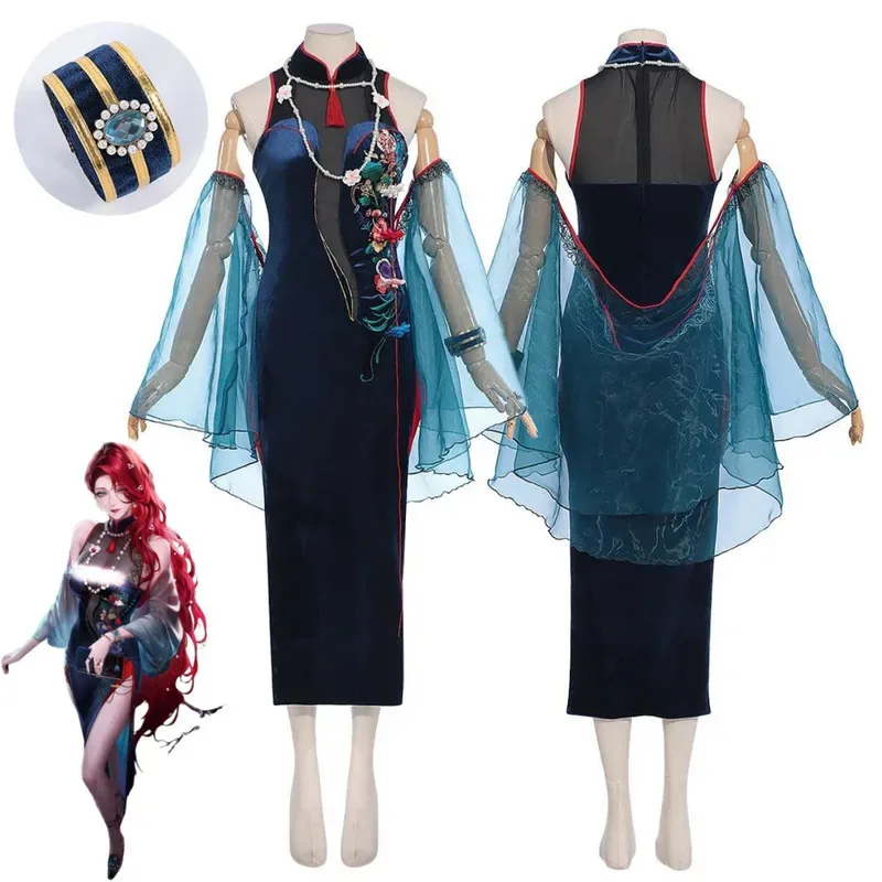 

2025 22, игра Path To Nowhere Cabernet, карнавальный костюм, платье Cheongsam в китайском стиле, красный парик, женский сексуальный традиционный праздничный костюм