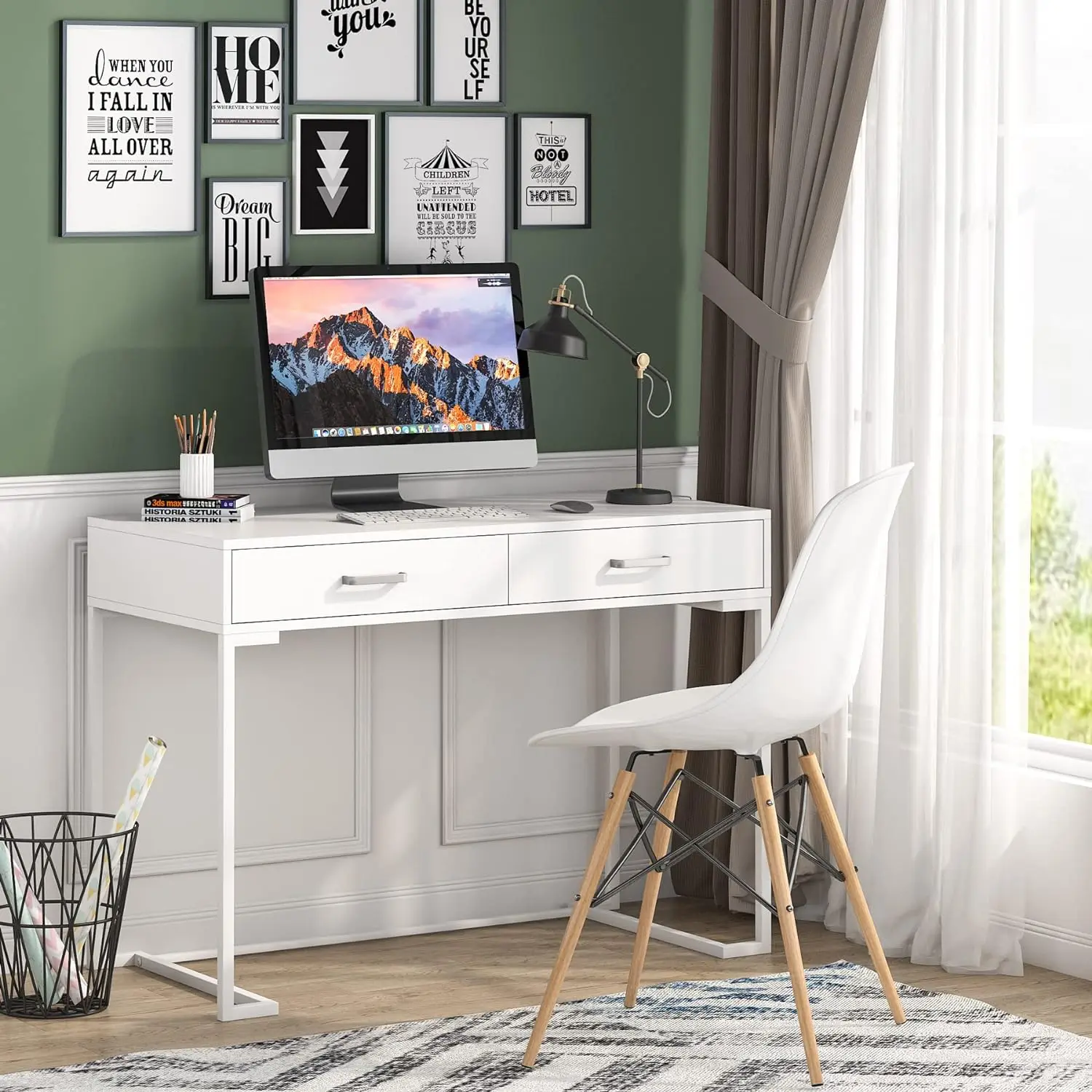 Scrivania per Computer con cassetti per piccoli spazi, scrivania da studio bianca per Home Office da 39 "per camere da letto, Home Office, soggiorno