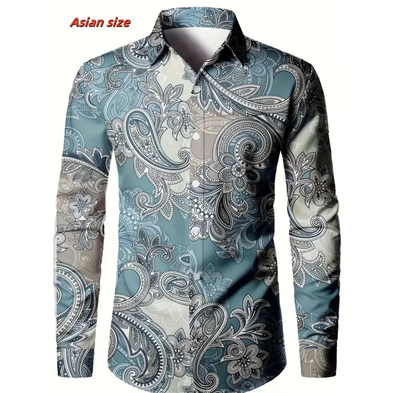 

Luxurious Exquisite Pattern Hawaiian Shirts For Men Colorful 3D Printed Blouse Autumn Casual Loose Aloha Shirts Long Sleeves