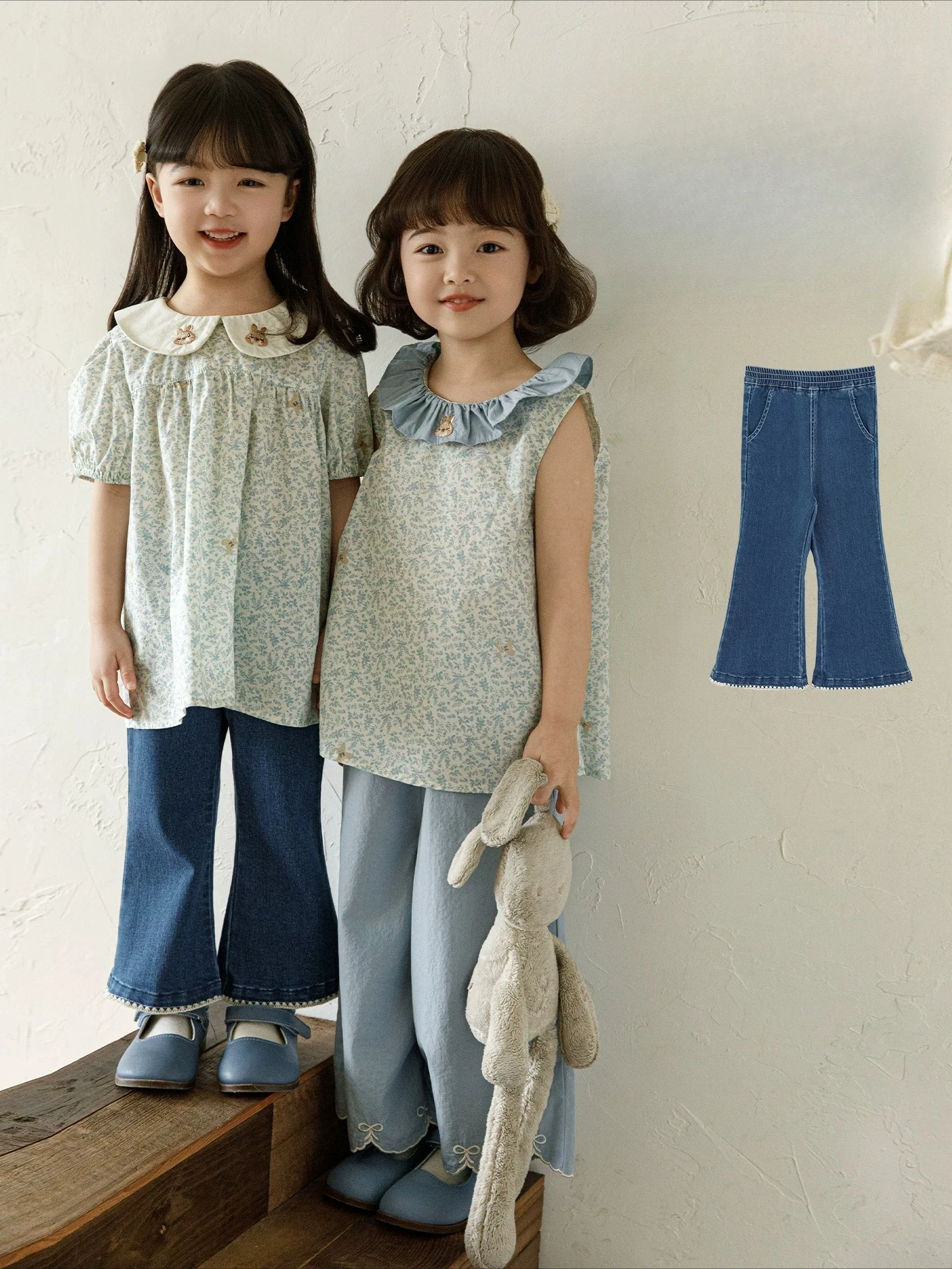 2026 New Kids Girls Summer Denim Pants Slim Fit Flared Trousers Soft Elastic Wear Resistant Casual Long Jeans