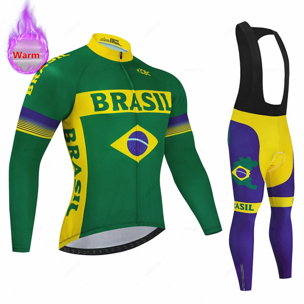 Brazil Winter Warm Thermal Fleece Set Cycling Clothes Men Bicycle Jersey Sports Riding MTB Bike Clothing Maillot Ciclismo Hombre