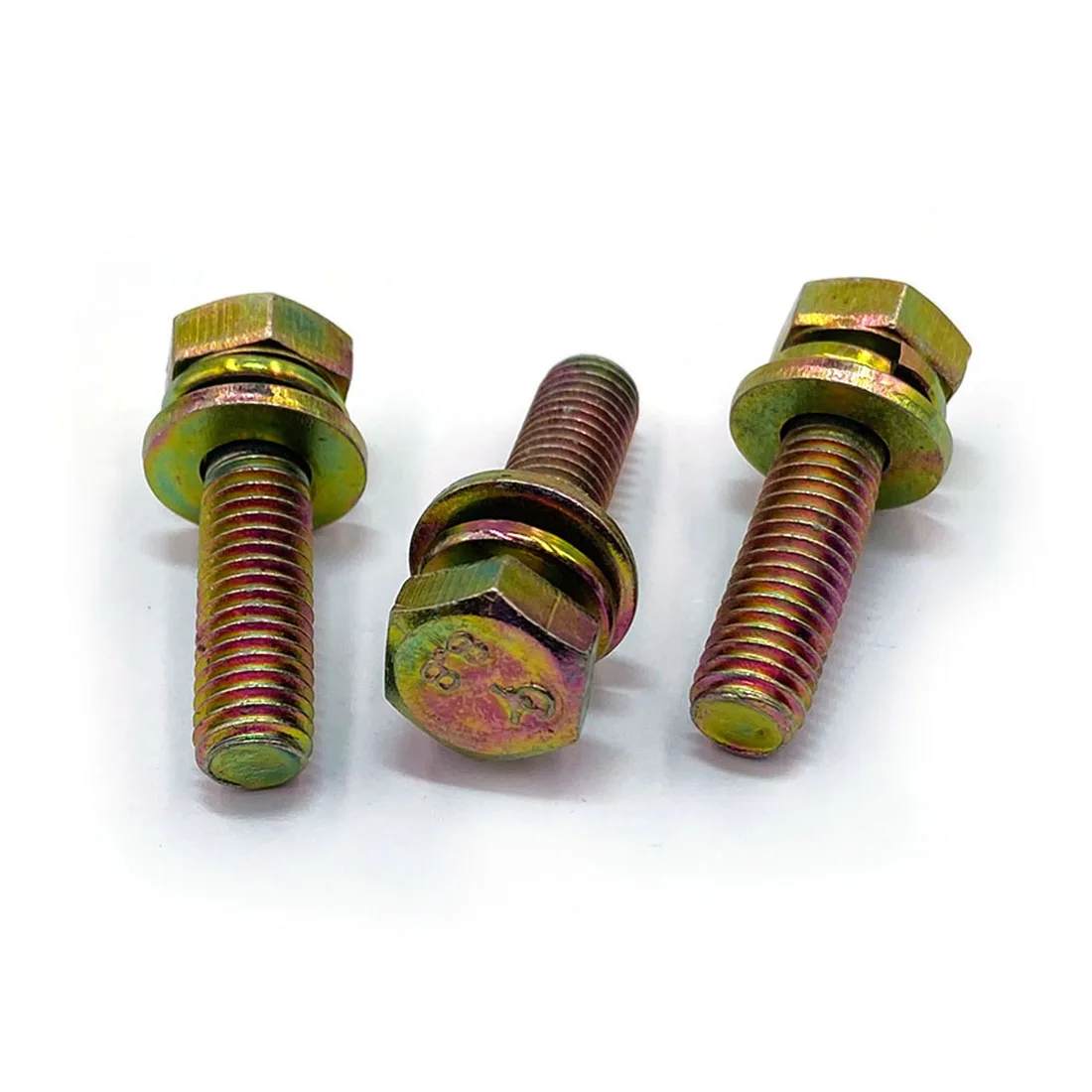 5 Pcs/Pack /M8/M10/M12 Hex Head Bolt with Flat & Spring Washer 3-in-1 Assembly, Grade 8.8 Color Zinc DIN933 / GB9074.17