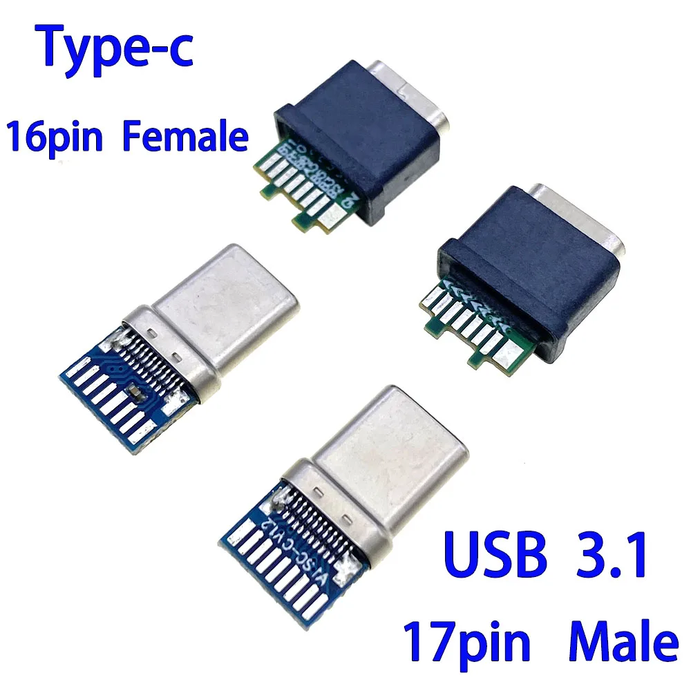 Złącze żeńskie TYPE-C 14P 16P 24Pin z modułem kabla danych, szybka ładowarka USB z przewodem i złącze PCB z podwójnymi rezystorami CC1/CC2