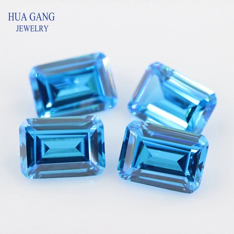 5A Emerald Cut Cubic Zirconia Stone SeaBlue Aquamarine Octangle Shape Cut Loose CZ Stones Synthetic Gems Beads For Jewelry