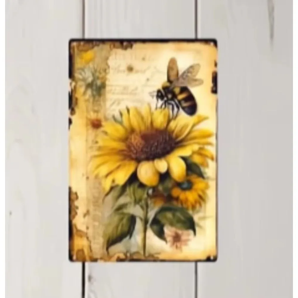 Skillfully Crafted Metal Decor. Old - fashioned Sunflower and Bee Plaque, Great for Beautifying Rooms, Homes, and Bars