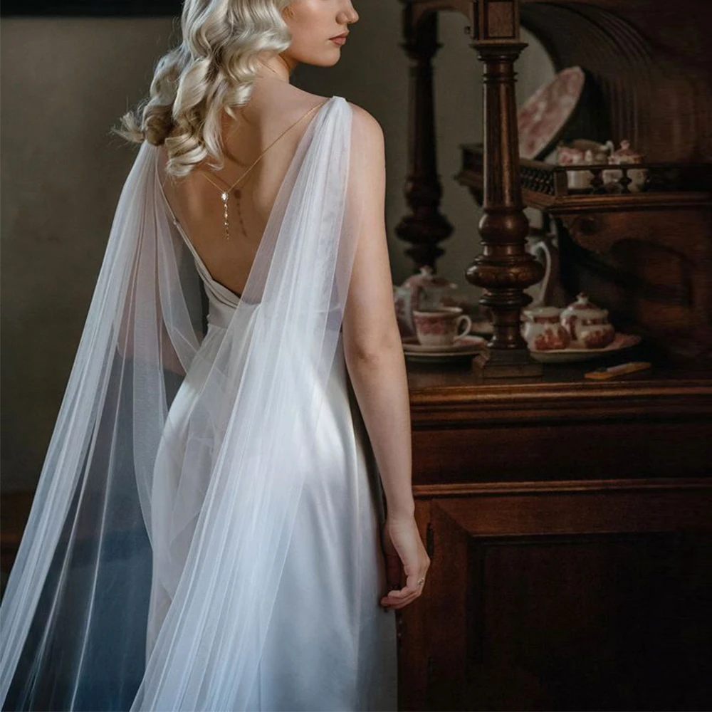 

The bride's simple plain gauze cape wedding accessory Extra-long trailing tulle dress shawl wedding accessories cape shawl