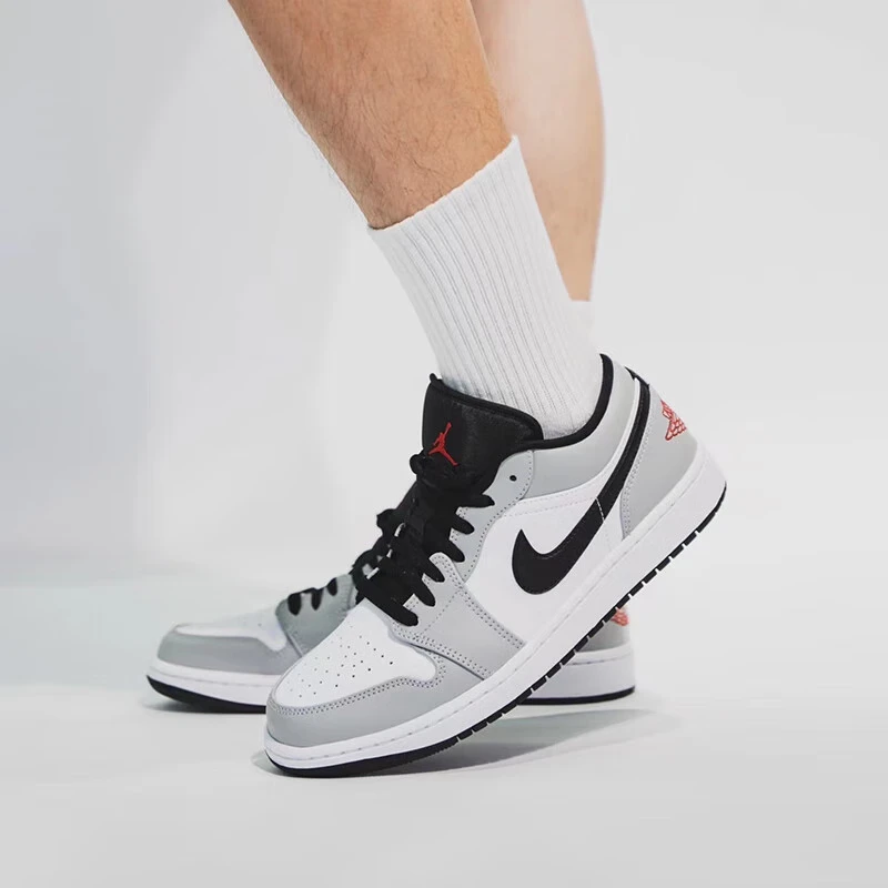 NIKE Air Jordan 1” Light Smoke Grey Synthetic Leather Anti-slip Wear-resistant Low Top Retro Basketball Shoes Men's Smoke Grey