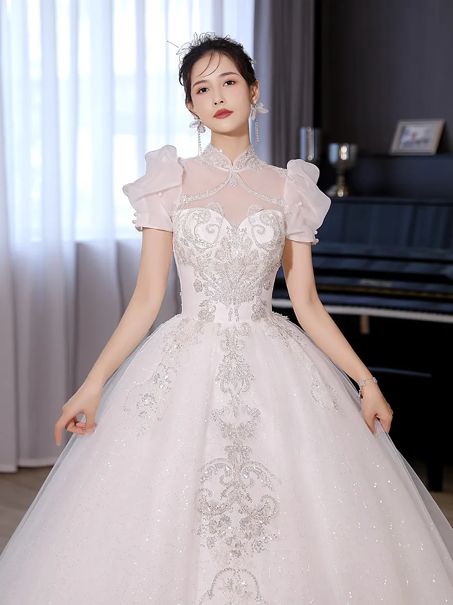 French Light Wedding Dress 2026 New Bride Main Yarn Court Advanced Texture off-Shoulder Retro Simple Summer