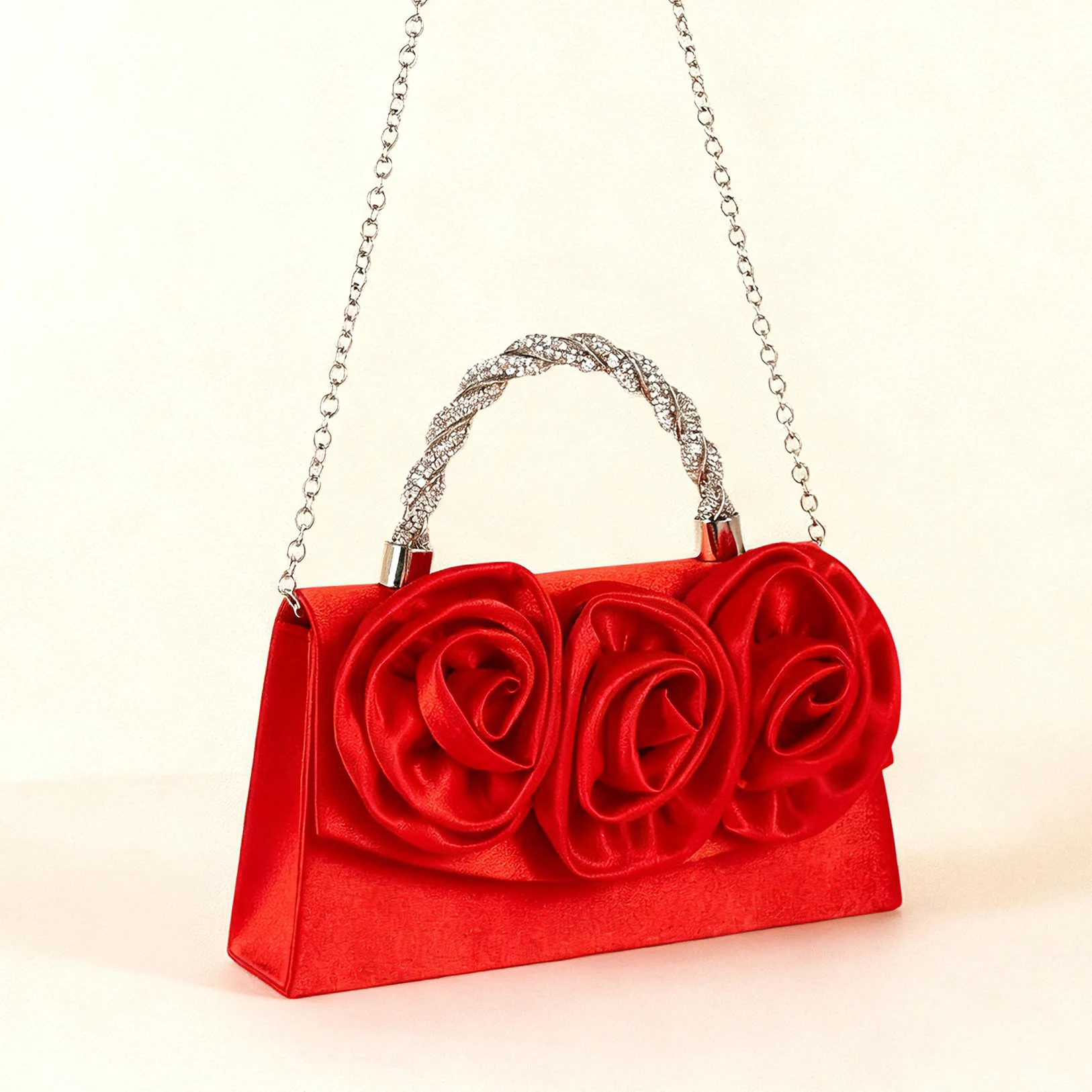 

Women Evening Clutch Purse Elegant Flowers Appliques Wedding Handbag Party Evening Clutch Bag Dinner Bag with Chains Handle