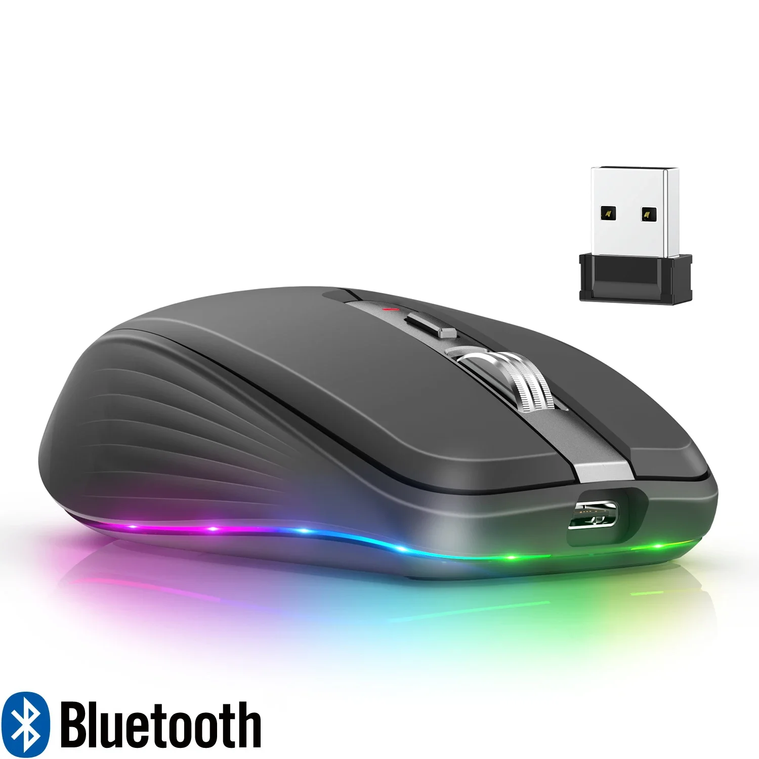 Dual Mode Rechargeable Wireless Bluetooth 2.4G Mouse RGB Mute Mouse for Mac Windows IOS Android Laptop Tablet Phone PC