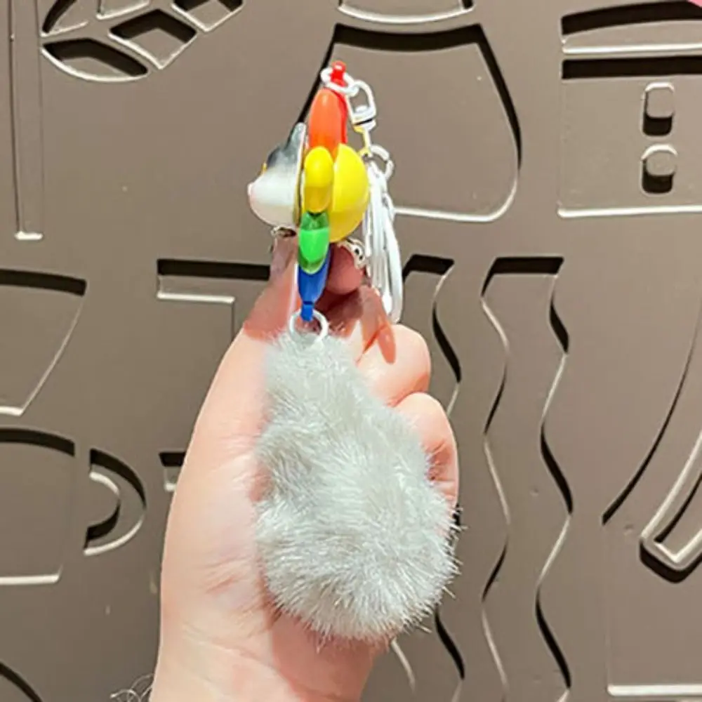 Creative Rotatable Cat Keychain Good Luck with Fur Balls Car Keyring PVC Cartoon Bag Accessories Girls