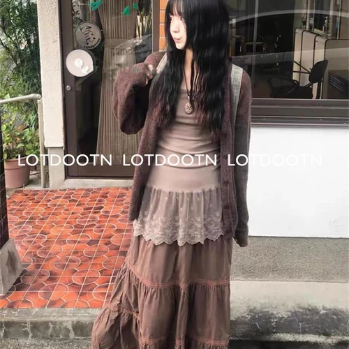 LOTDOOTN 여성용 섹시한 탱크 탑, 하라주쿠 레이스 패치워크 민소매 캐미솔, 빈티지 Y2k 페어리코어 탑, 패션 스트리트웨어