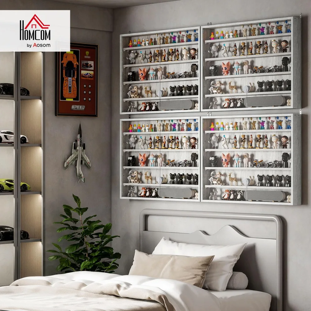 5-Tier Wall Mounted Display Cabinet Glass Doors Black 23.6