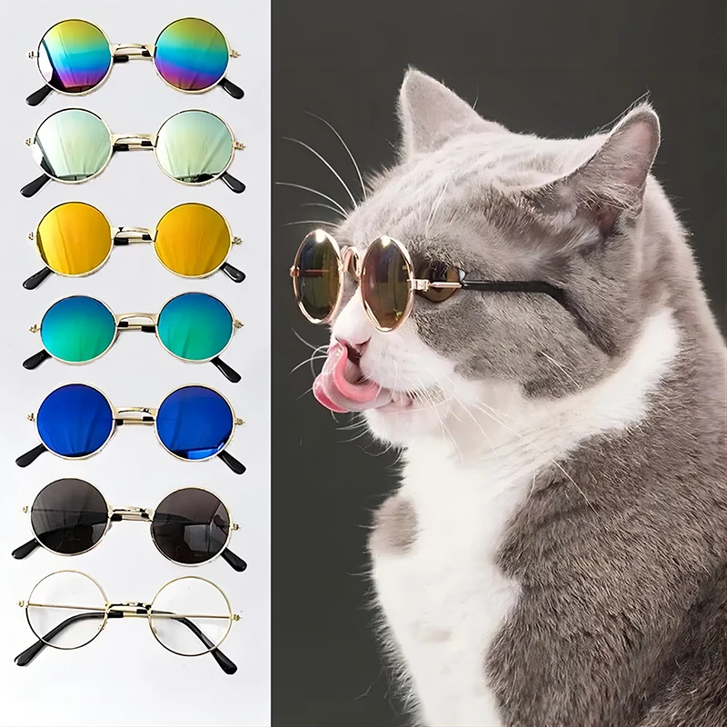 Cat Sunglasses Lovely Vintage Round  Reflection Eye wear glasses For Small Dog Cat Pet Photos Pet Products Props Accessories