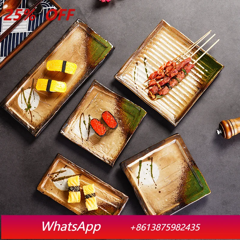 

YJQ 2-pack sushi plate ceramic plate rectangular Japanese-style home hotel tableware
