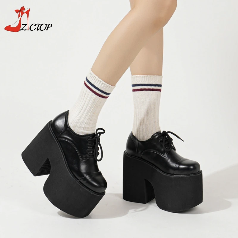 

Platform Pumps for Women Lace Up Mary Jane Shoes Super Thick High Heels Black Punk Gothic Lolita Shoes Party Large Size 42