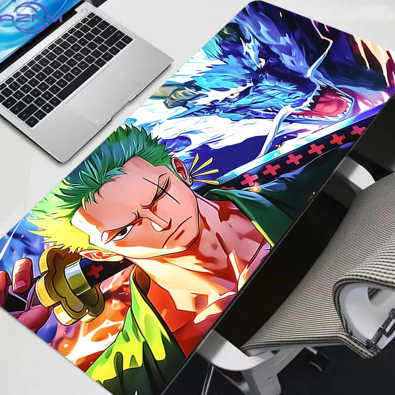 Gaming Mousepad Big One Piece Roronoa Zoro Computer Gamer Mouse Pad Natural Rubber With Locking Edge Gaming Mouse Mat XXL