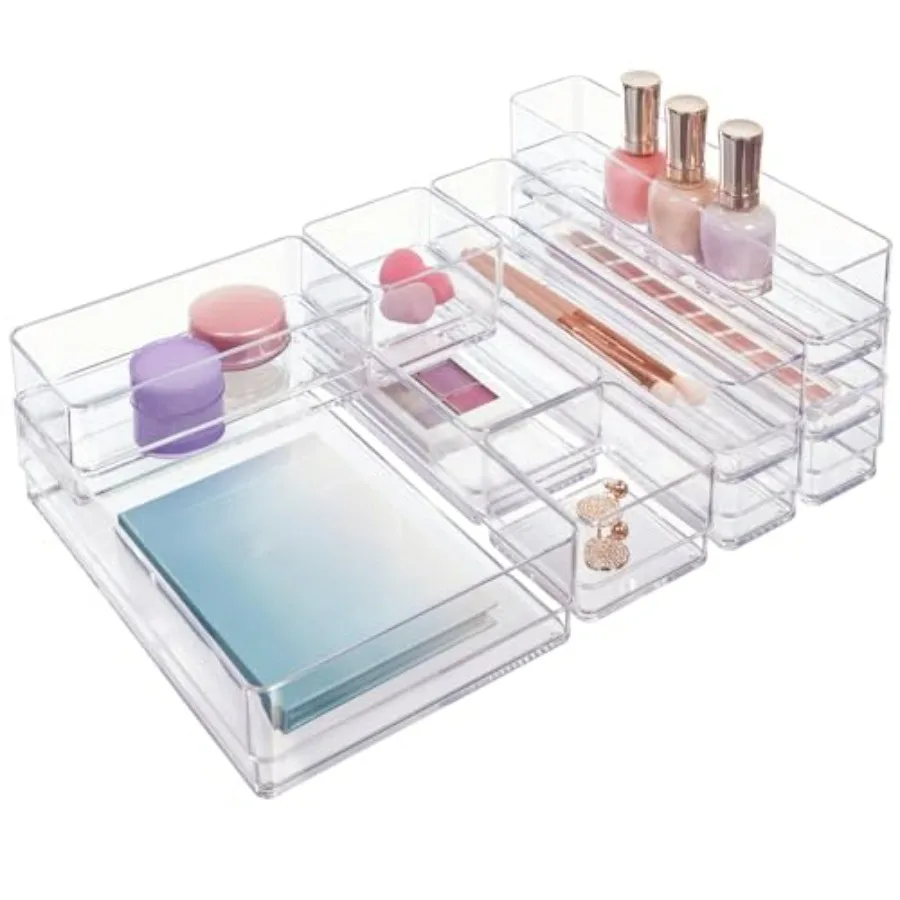 

SimpleSort 10-Piece Stackable Clear Drawer Organizer Set Multi-size Trays Makeup Vanity Storage Bins and Office Desk Drawer Div