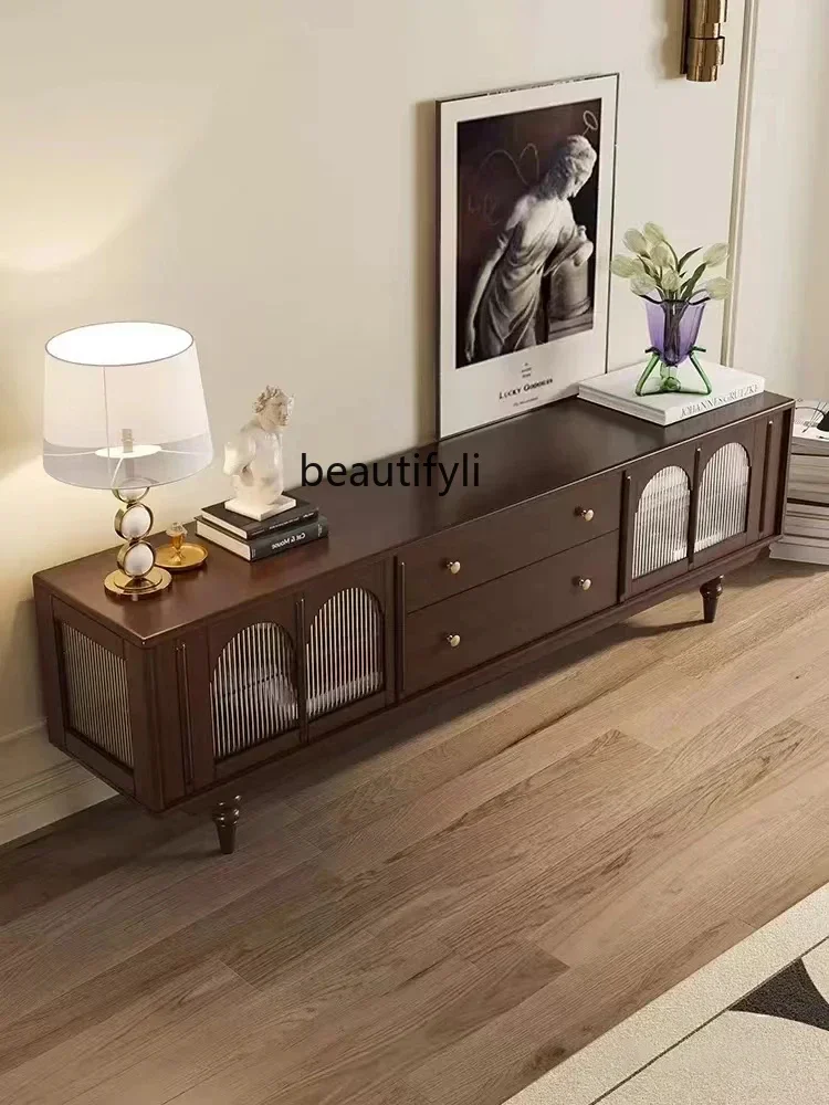 

K185 American Retro TV Cabinet and Tea Table Combination French Living Room Locker Oak Solid Wood