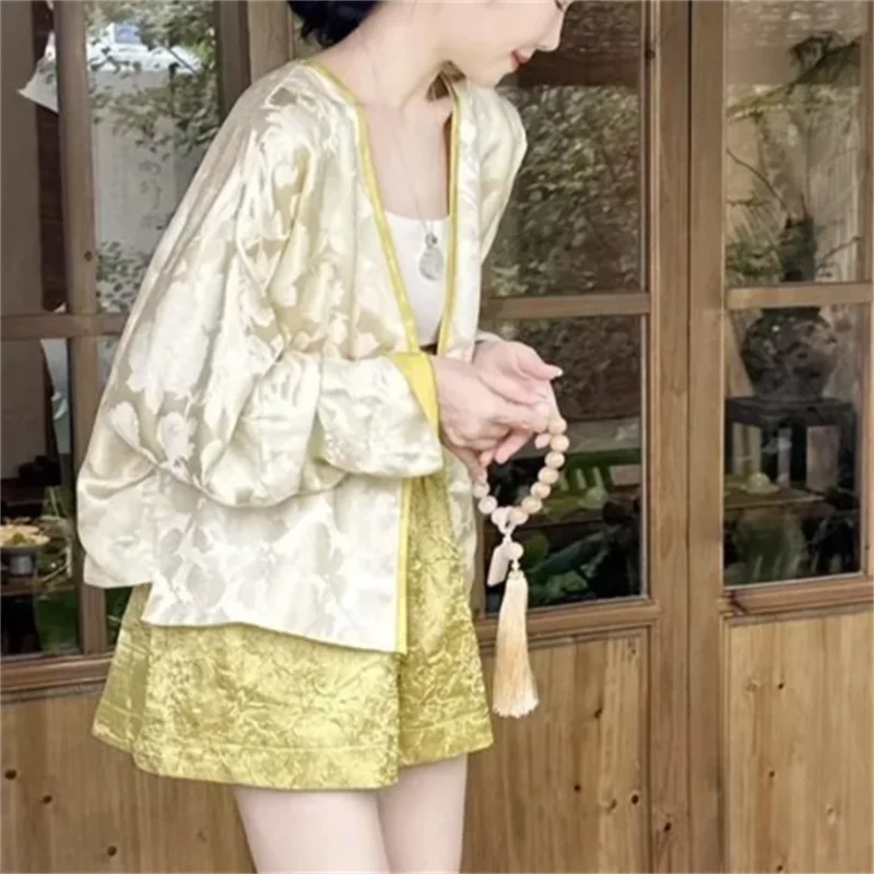 

Short Retro Coats Women Outwear Spring Autumn Woman Jacket Retro Button-up Patchwork Top Thin Jacquard Coats V-neck Jackets