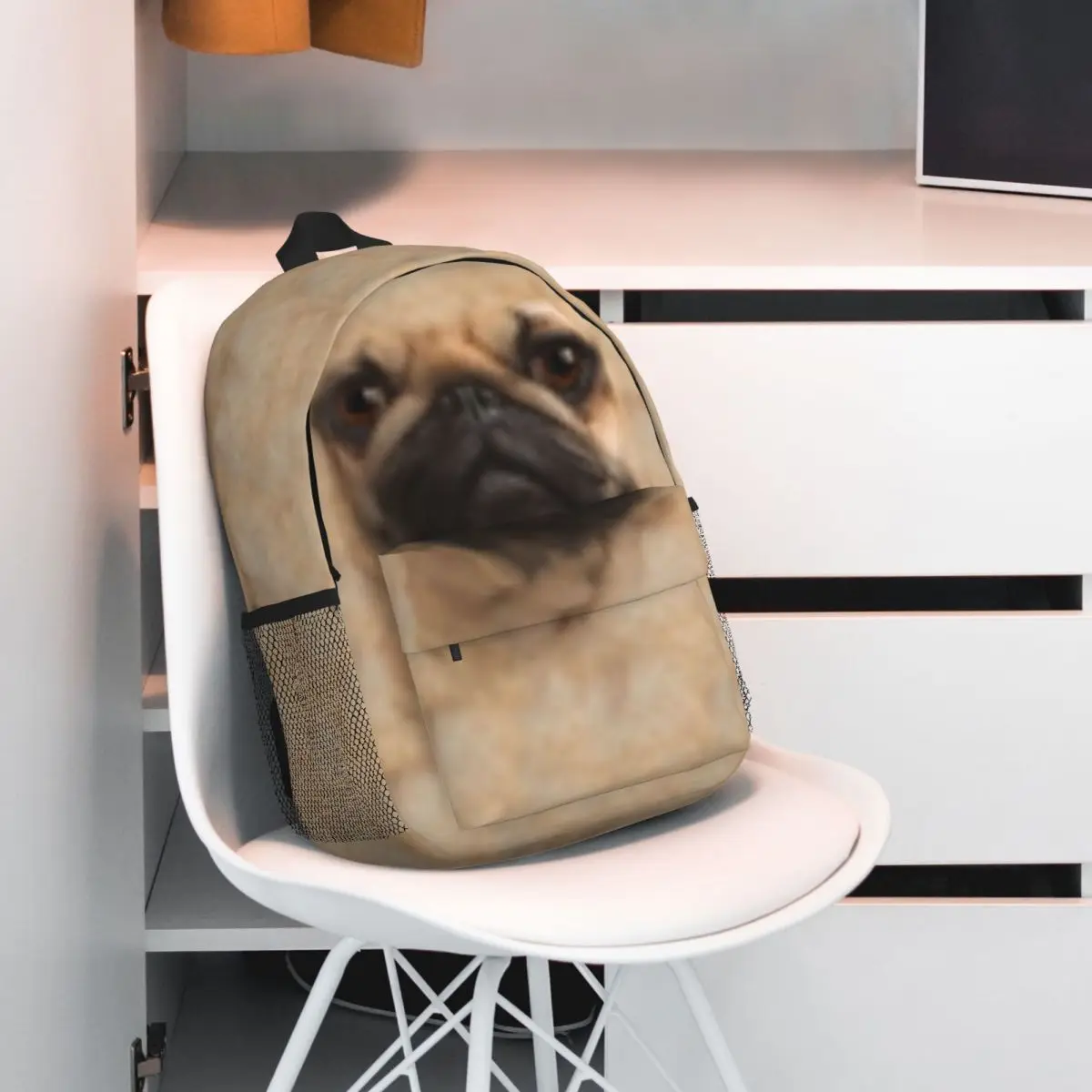 Mochila rosto gigante Pug, saco de escola padrão elegante, mochila leve impressão, novo, 15 Polegada