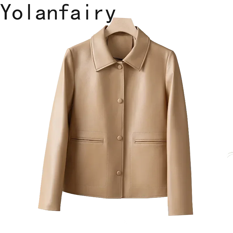 YOLANFAIRY سترة جلدية حقيقية النساء الملابس الإناث معطف جلد الغنم النساء 2025 ربيع جديد في أبلى معاطف غير رسمية Chaquetas