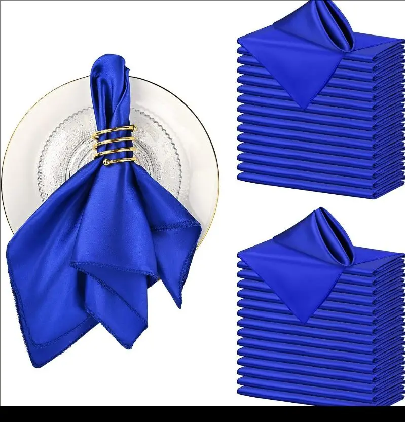 Satin Cloth Napkins and Napkin Rings Set of 8, Smooth Fabric Table Napkins and Napkin Holder for Wedding, Birthday Dinner