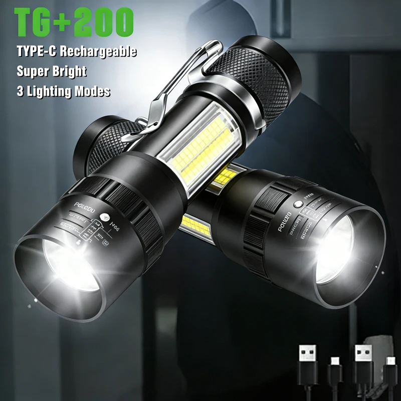 Mini Portable Rechargeable Led Flashlight with Pen Clip 3 Mode Zoom Waterproof Pocket Torch Outdoor Camping Emergency Lantern
