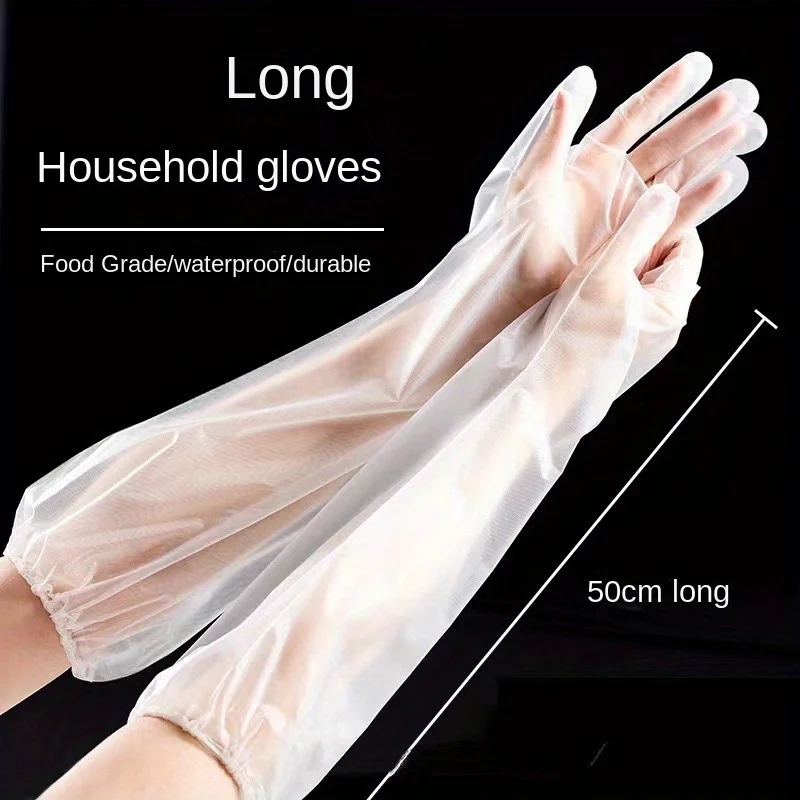 Household arm protection gloves, food grade extended disposable plastic long arm gloves for kitchen use, with elastic cuffs