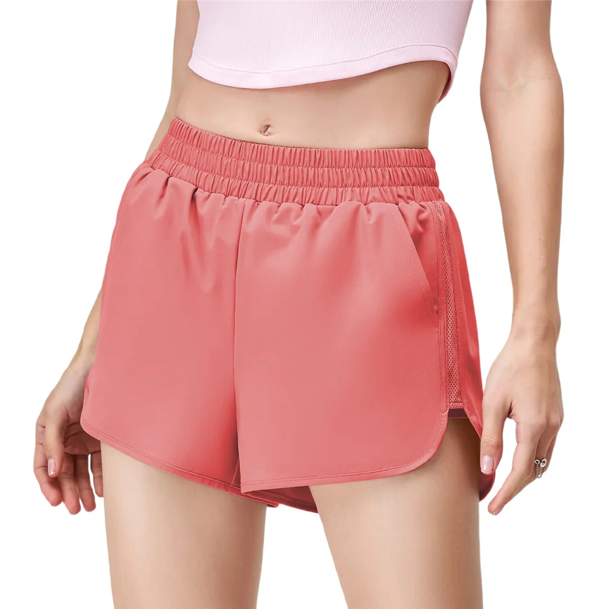 

Шорты для бега для женщин, быстросохнущие спортивные шорты с высокой талией 2 в 1, спортивные шорты для тренировок с карманами на молнии