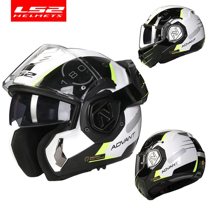 LS2 FF906 Advant Flip Up Full Face Helmets Motorcycle Modular Double Visor Helmet built-in Lens ECE Capacete Casque Casco Moto