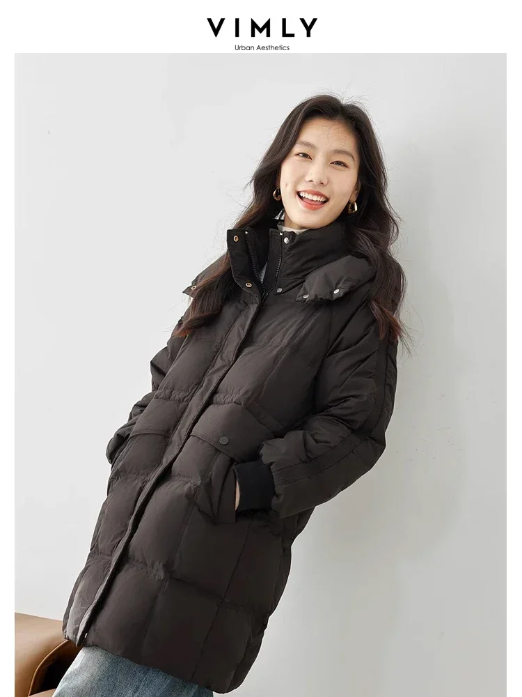Vimly preto com capuz zíper para baixo casacos 2025 inverno grosso quente longo jaquetas femininas casual em linha reta à prova de vento roupas femininas 50618