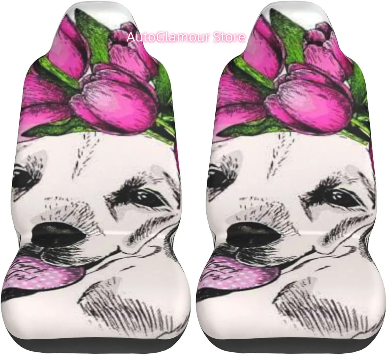 Portrait Labrador Retriever Dog Egg Tulip Universal Car Seat Covers 2-Piece Set - Stretch-to-Fit Front Seat Protectors for Cars,
