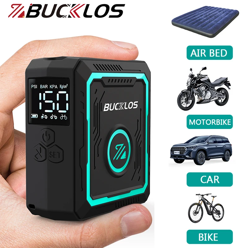 

BUCKLOS Mini Electric Air Pump Portable Road Mountain Bike Electric Tire Pump 3-150PSI Car Motorcycles E-Bike Tire Inflator