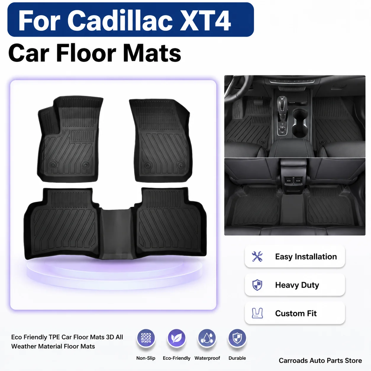 Car Floor Mat Rubber - Cadillac XT4 için Çevre Dostu TPE