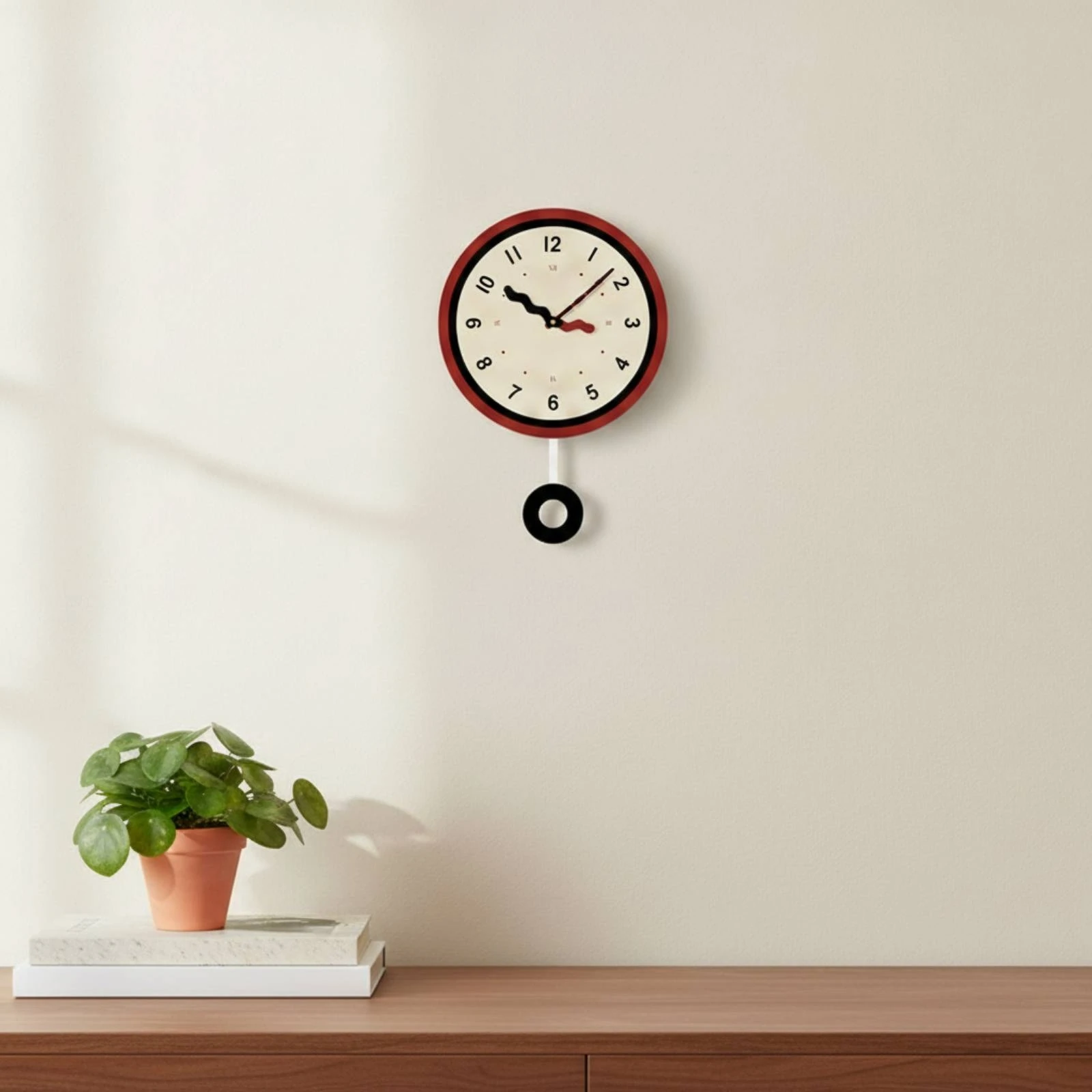 Wall Clock with Pendulum Decorative Pendulum Wall Clock Round Retro-Inspired for Homeowners, Living Room, Entryway