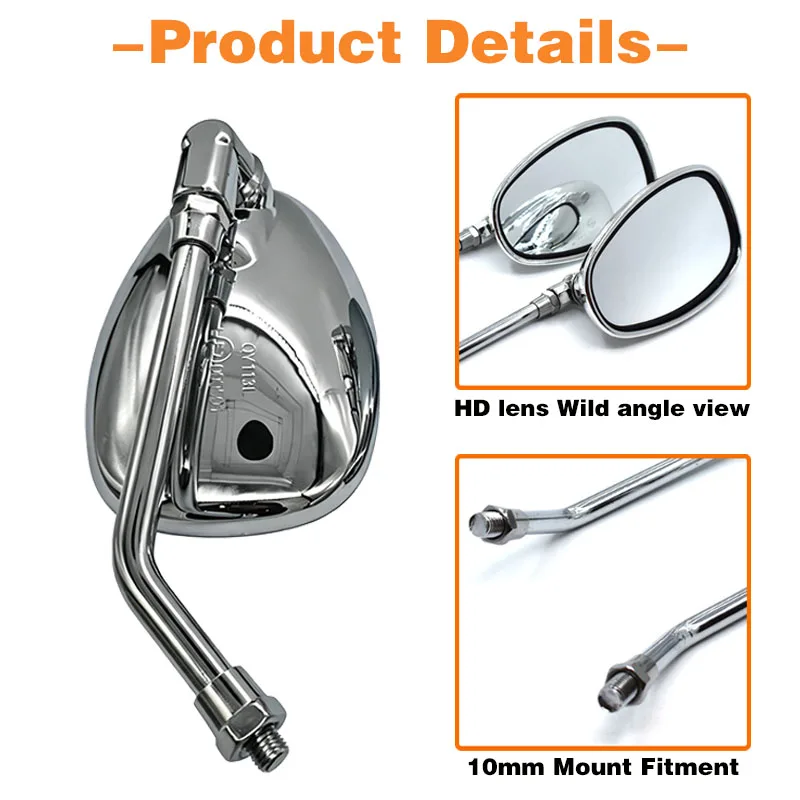 2 Stück Chrom-Seitenspiegel für ZX6R ZX10R Versys 650, universell, M10-Schraube, Rückspiegel, Roller, E-Bike, Motorradzubehör – Detail 5