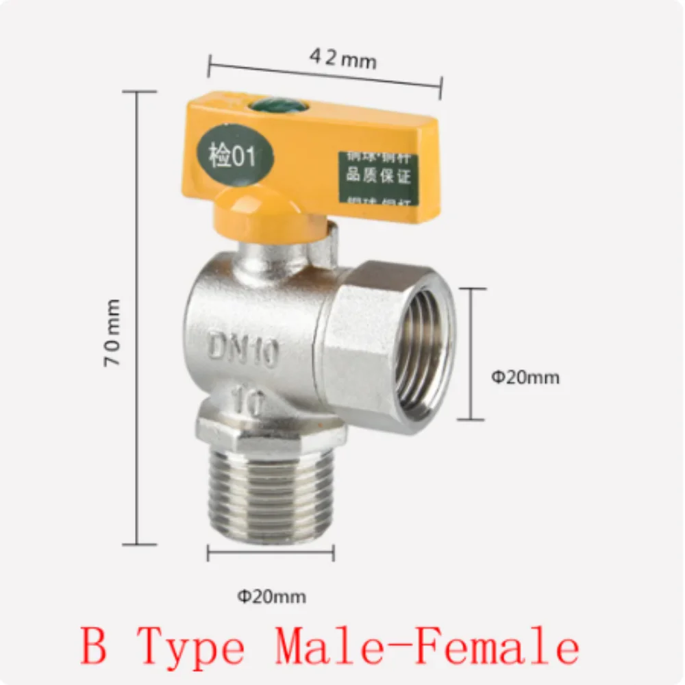 Masculino e Feminino Válvula de ângulo Triangular, High Flow Natural Gás Combustível Aquecedor de Água GLP, BSP, 1.6Mpa -20C a 100C Grau, 1/2 ", 1Pc