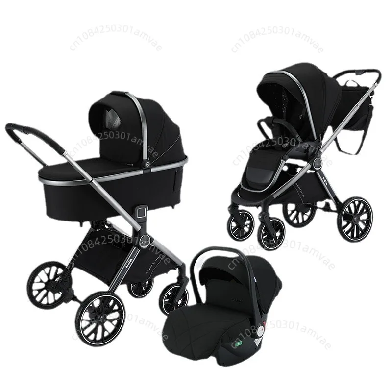 Poussette 3 en 1 avec siège auto pour bébé, poussette bidirectionnelle, légère, vue haute, régime, nouveau-né