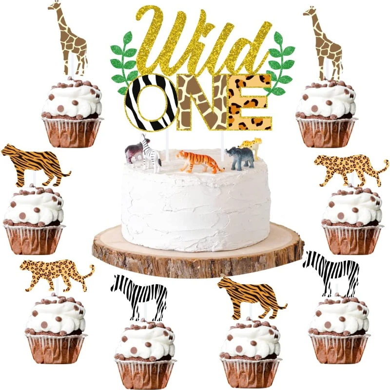 

Funmemoir Wild One Cake Topper Jungle Animals 1 Year Old Cupcake Toppers Leopard Cheetah 1st Birthday Party Decorations Supplies