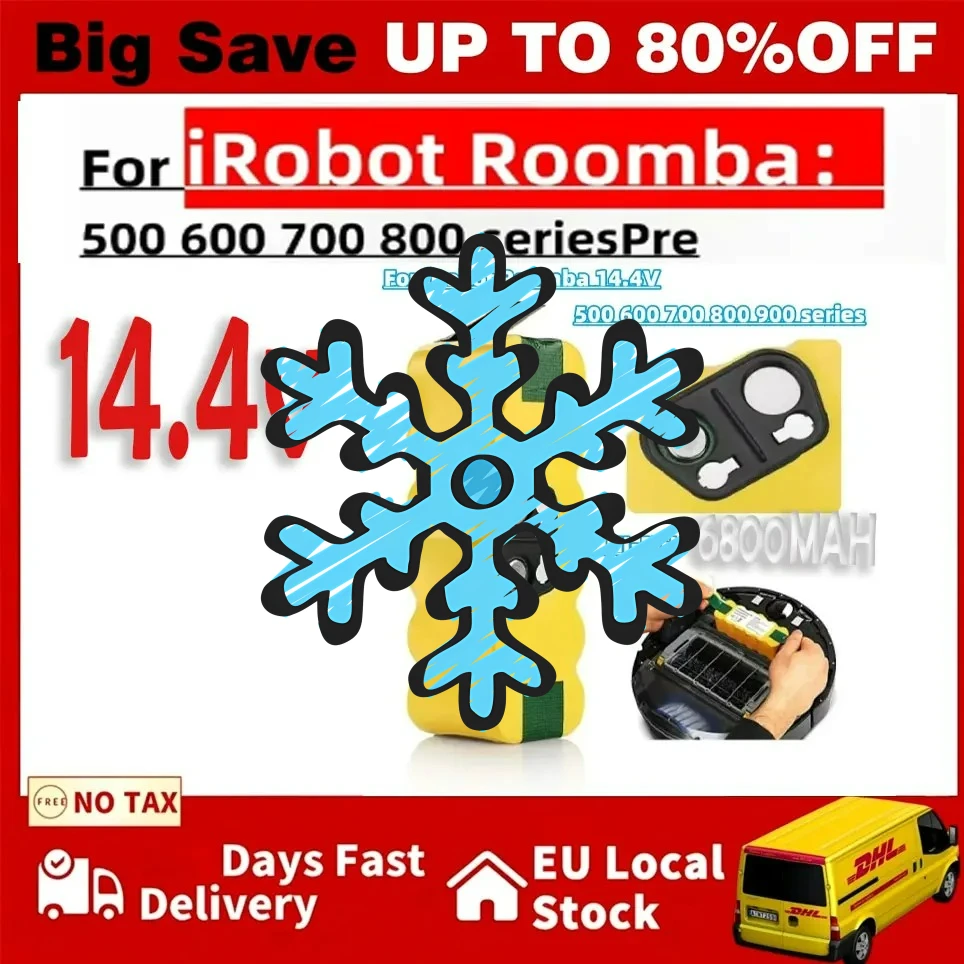 

Аккумулятор 14.4V 6.8Ah для iRobot Roomba, сменная батарея для iRobot Roomba 500, 600, 700, 800, 900, 595, 620, 650, 780, 890